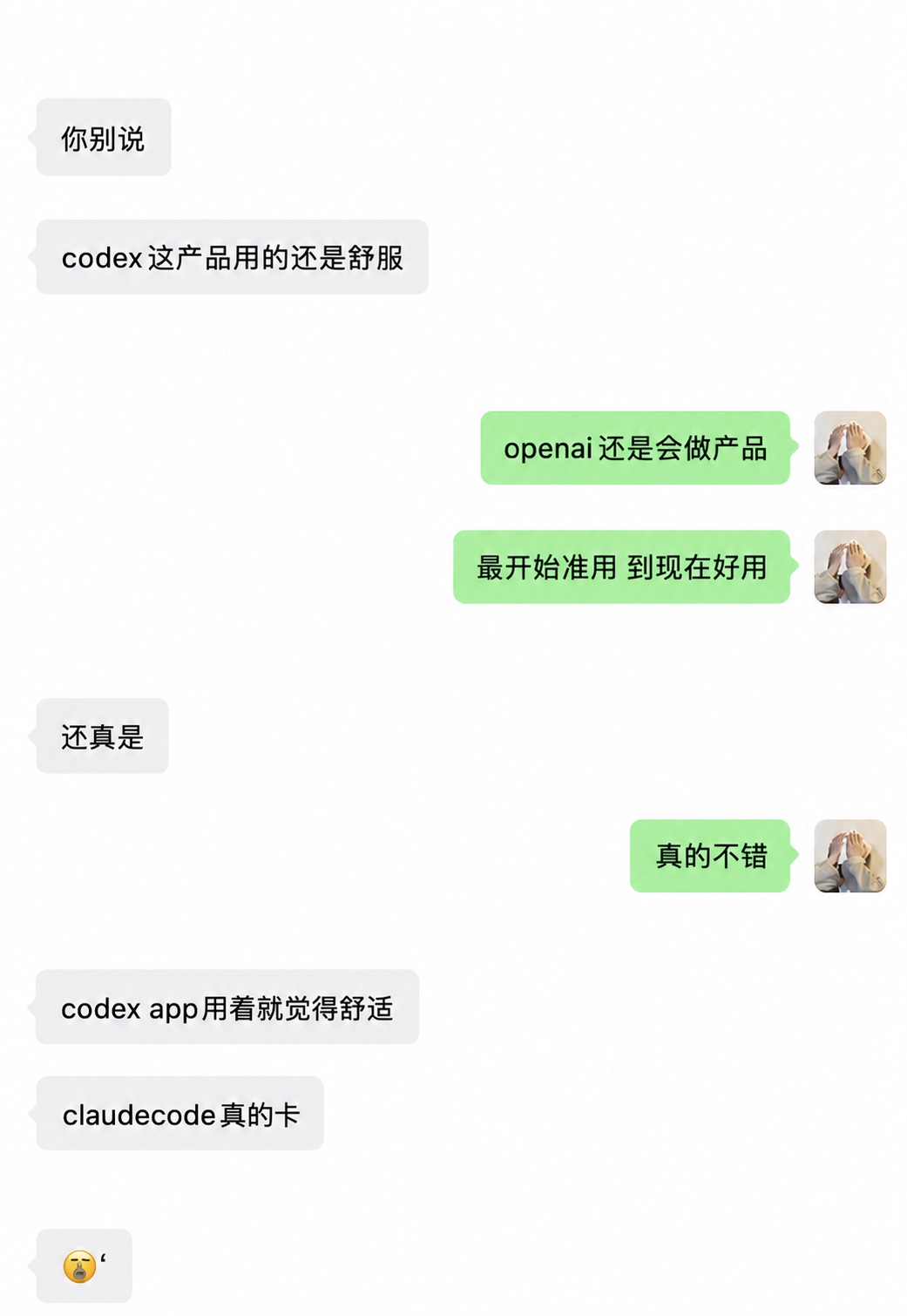 和朋友夸 Codex 的聊天记录